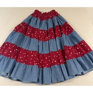 Vtg Americana Skirt Full Stars Stripes Blue White Red 4th July USA Lrg/XL Denim